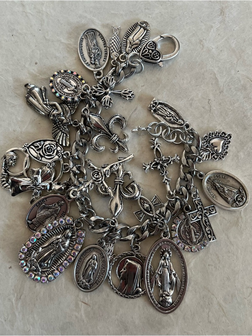 Charm Bracelet, Guadalupe, Saints Crosses Silver Tone Catholic All Saints Day - Picture 8 of 16